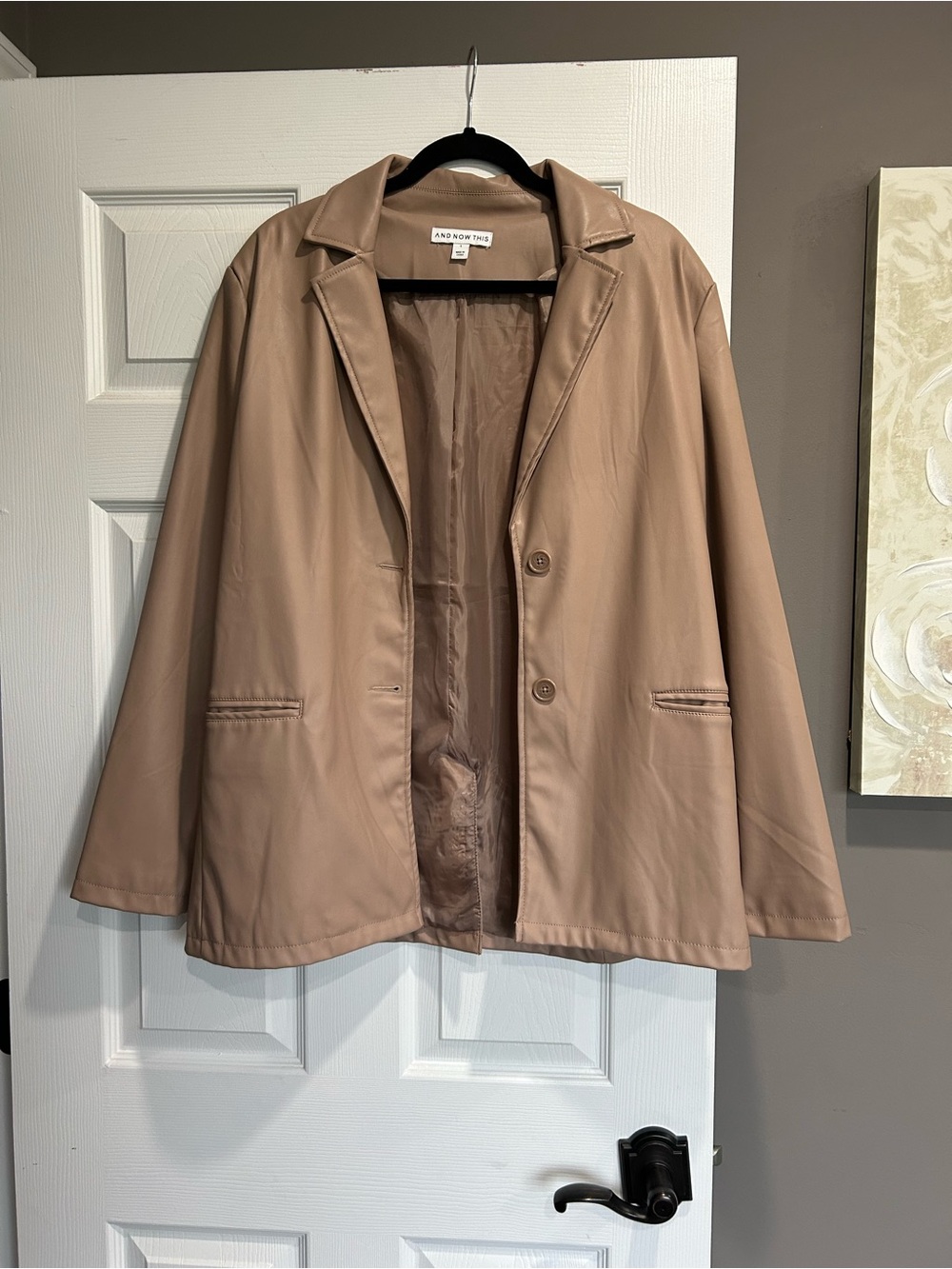 Beige/Tan Faux Leather Blazer Jacket